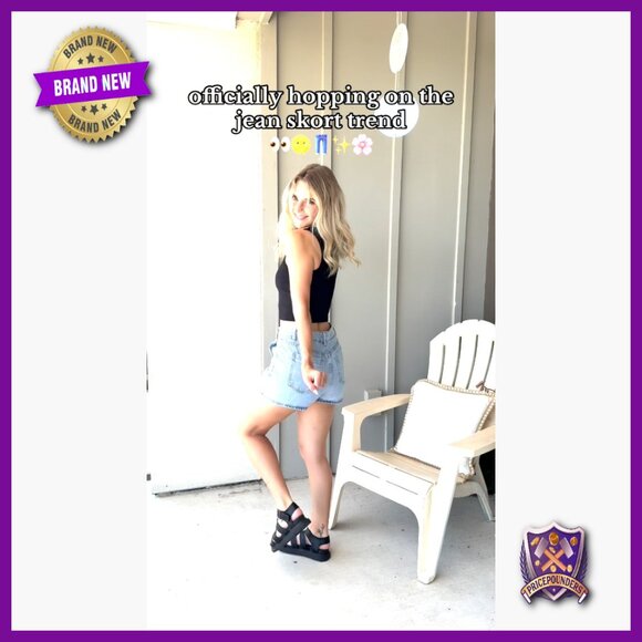 High Waisted Stretchy Denim Skort Asymmetrical Mini with Shorts - Picture 7 of 7